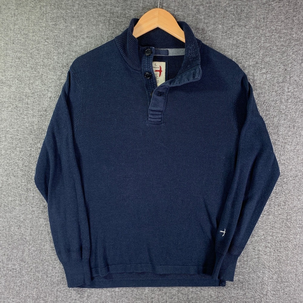 Relwen Sweater Men Large Navy Knit Ribbed Henley Wool Preppy Modern Huckberry